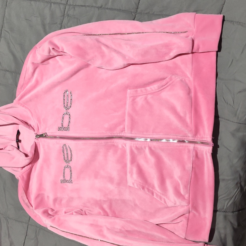 Bebe Pink Velour Matching Outfit with Rhinestone Logo Size Small. - Picture 3 of 7